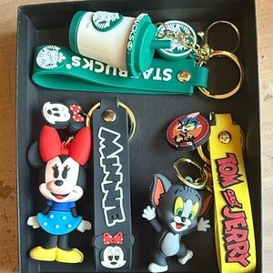 Cartoon Character Keychain Set - Red, Blue, Yellow